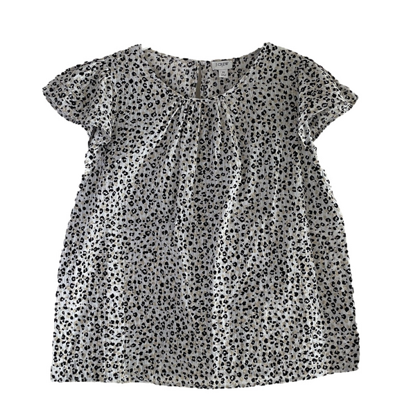 J. Crew Tops - J Crew Cotton leopard blouse cap sleeves Size M